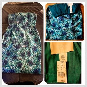 J. Crew Strapless Dress with Blue and Green Pattern